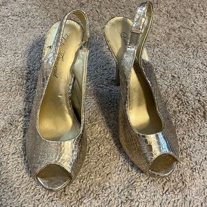 Shine!! These shoes are like a silvery gold! They are fabulous!